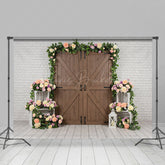 Lofaris Floral Wood Door White Brick Wall Wedding Backdrop